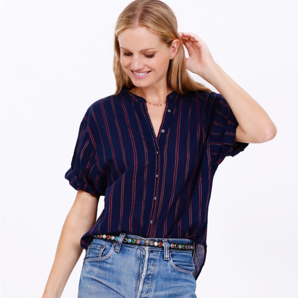 Xirena Kayden Shirt in Lapis Shimmer Top Stripe